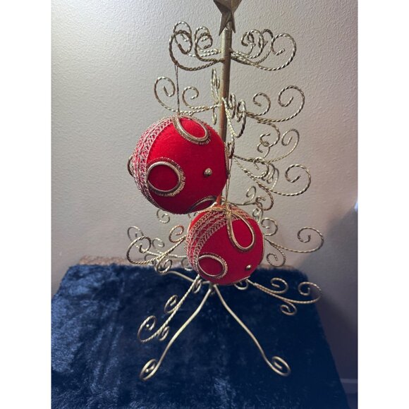 Vintage West Germany Koestel Christmas Ornaments 5 " BALL Red Velvet Gold Set - Picture 2 of 11